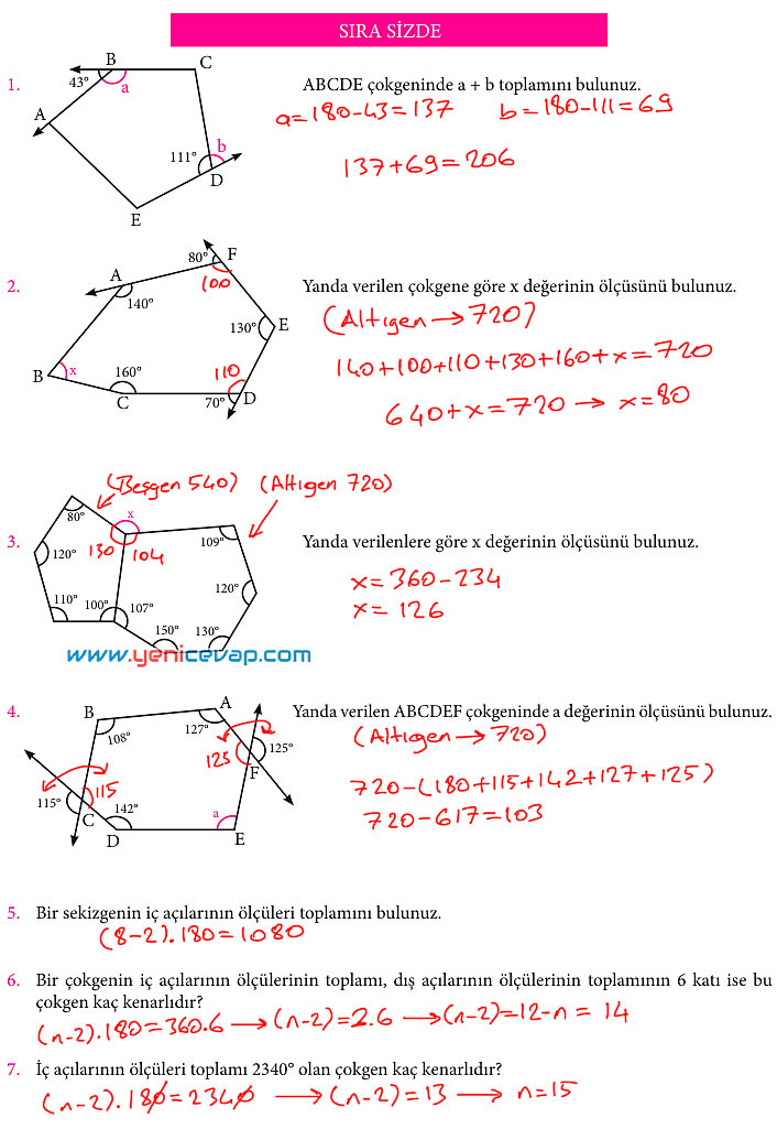 7. Sınıf Matematik Kitabı Sayfa 172 173 177 178 188 189 190 Cevapları Meb