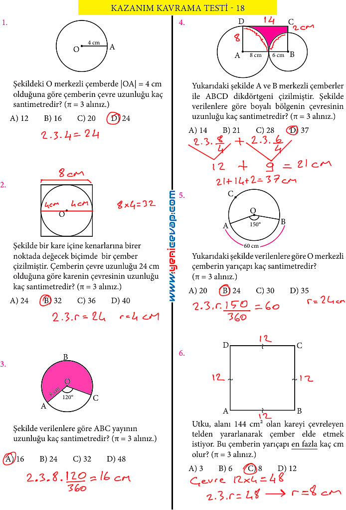 7. Sınıf Matematik Kitabı Sayfa 215 216 220 221 222 223 224 Cevapları Meb