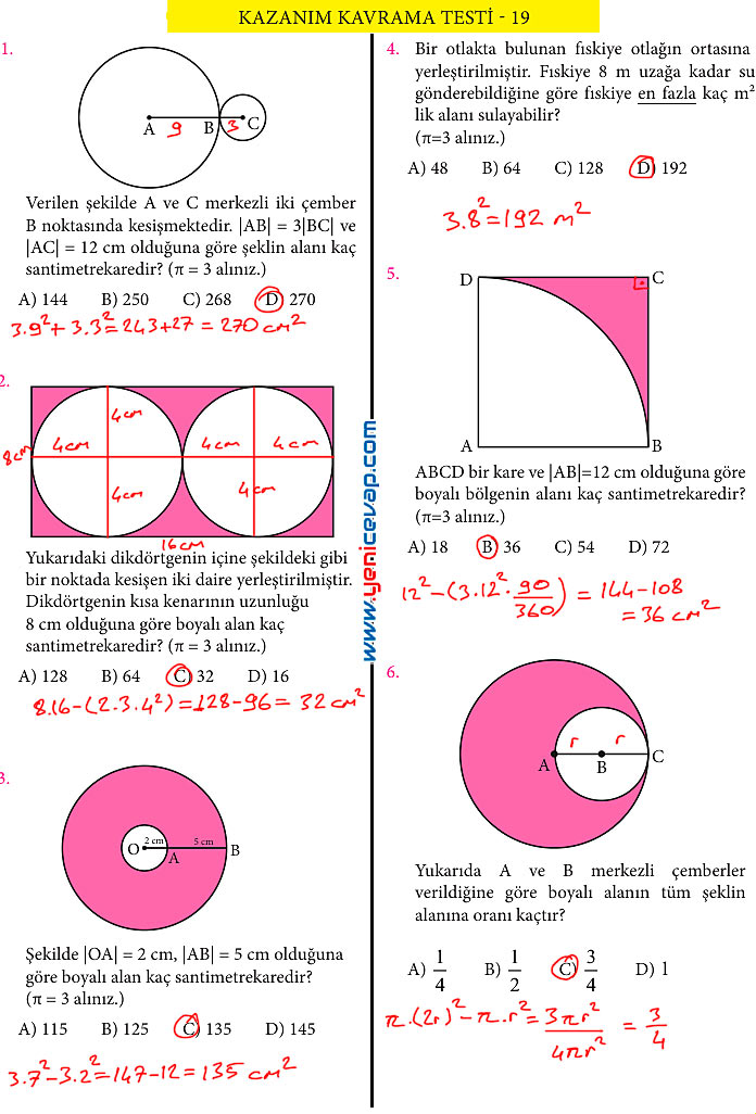 7. Sınıf Matematik Kitabı Sayfa 215 216 220 221 222 223 224 Cevapları Meb
