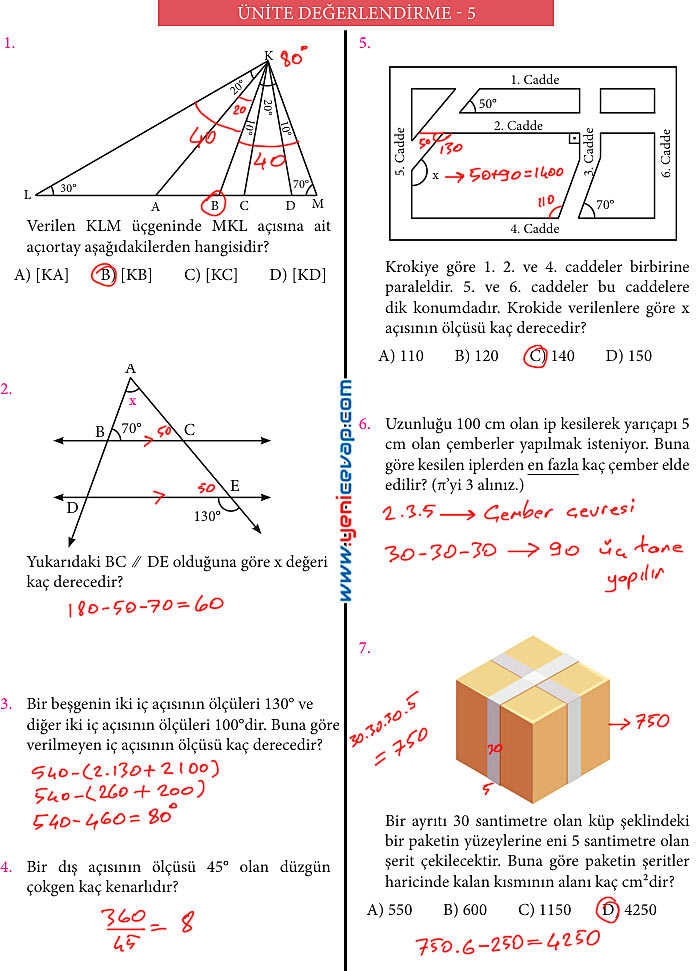7. Sınıf Matematik Kitabı Sayfa 215 216 220 221 222 223 224 Cevapları Meb