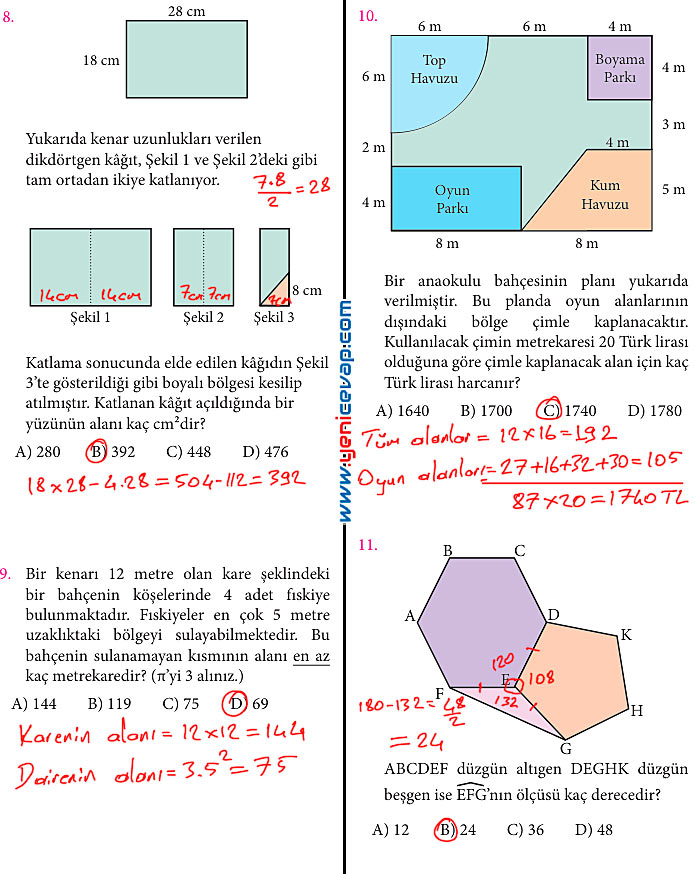 7. Sınıf Matematik Kitabı Sayfa 215 216 220 221 222 223 224 Cevapları Meb