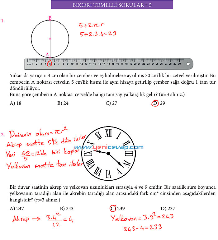 7. Sınıf Matematik Kitabı Sayfa 215 216 220 221 222 223 224 Cevapları Meb