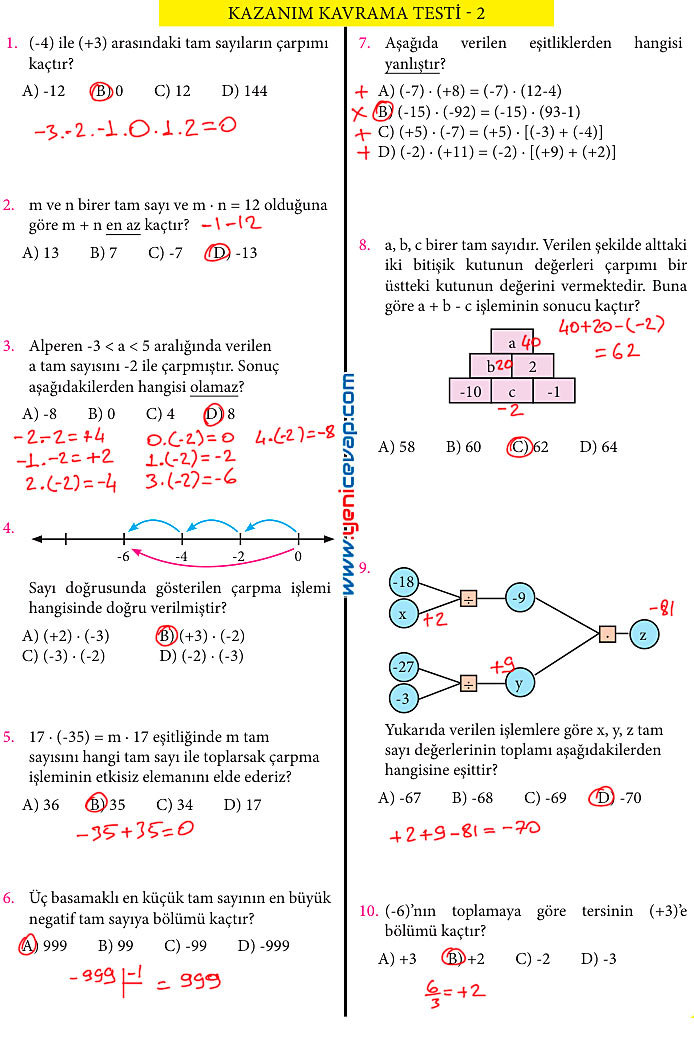 7. Sınıf Matematik Kitabı Sayfa 25 29 30 31 32 33 Cevapları Meb