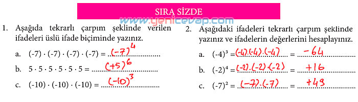 7. Sınıf Matematik Kitabı Sayfa 25 29 30 31 32 33 Cevapları Meb