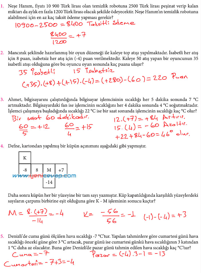 7. Sınıf Matematik Kitabı Sayfa 35 36 37 38 39 40 Cevapları Meb