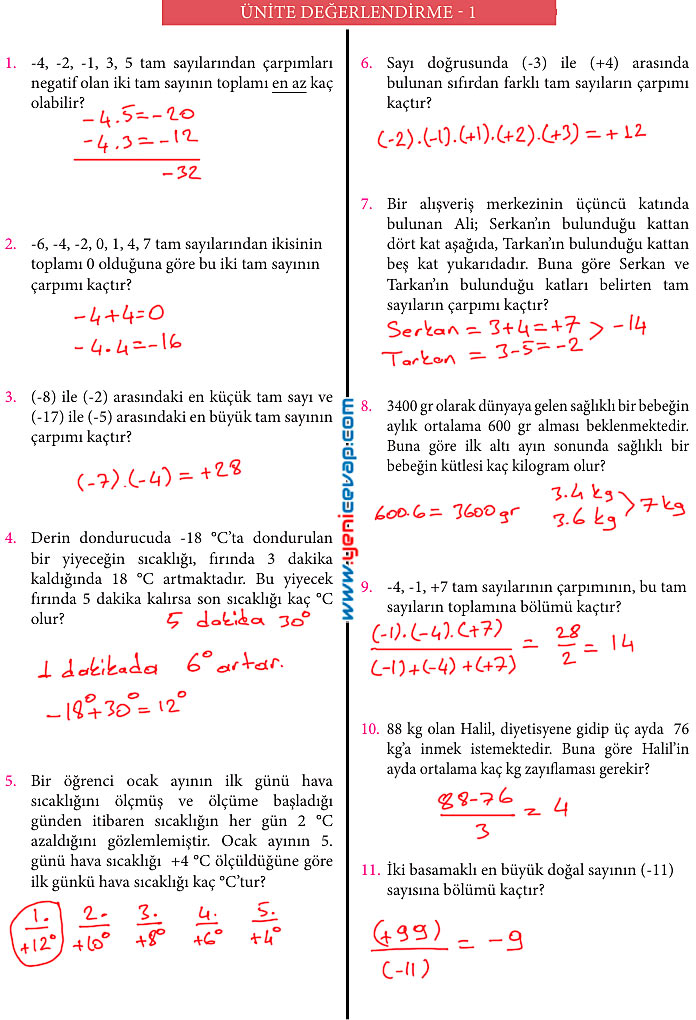 7. Sınıf Matematik Kitabı Sayfa 35 36 37 38 39 40 Cevapları Meb
