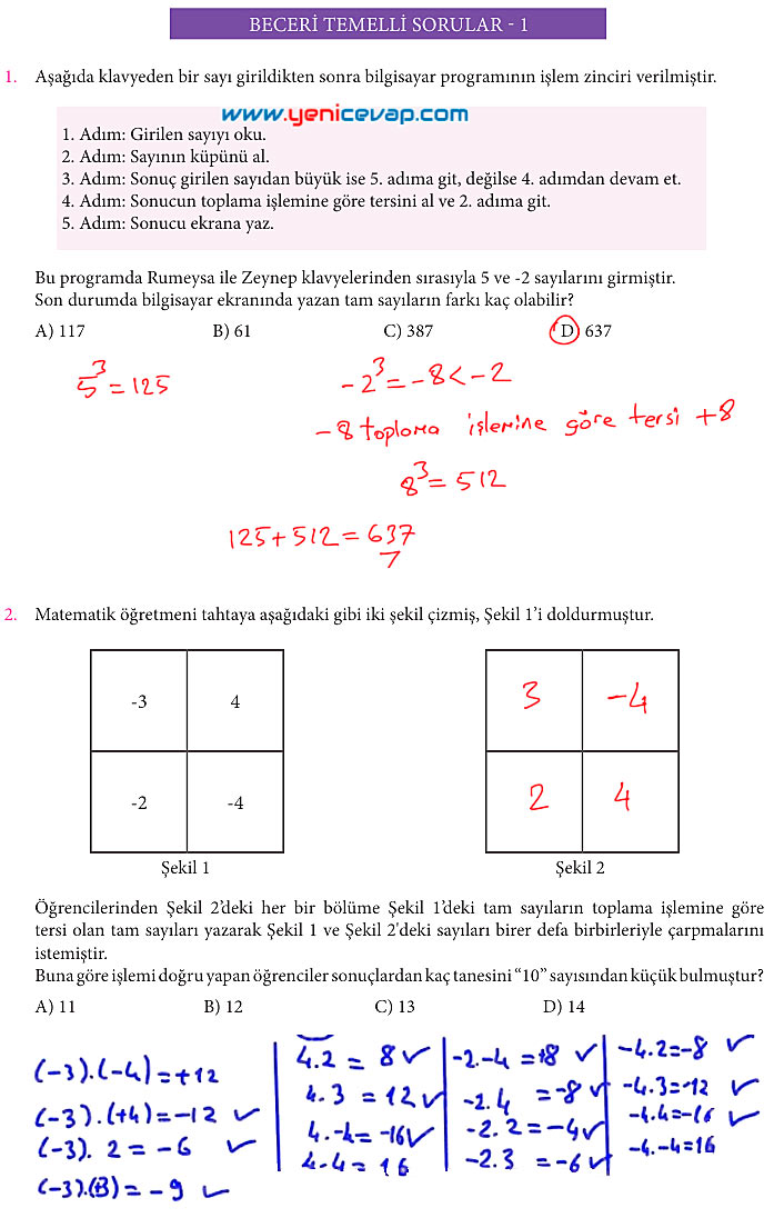 7. Sınıf Matematik Kitabı Sayfa 35 36 37 38 39 40 Cevapları Meb