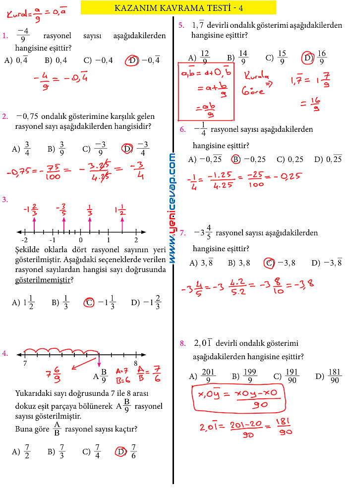 7. Sınıf Matematik Kitabı Sayfa 42 43 46 47 50 51 Cevapları Meb
