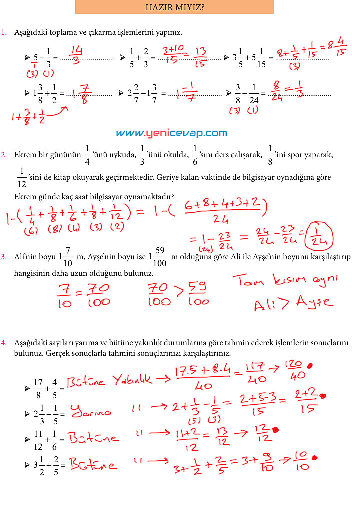 7. Sınıf Matematik Kitabı Sayfa 56 57 58 59 65 66 Cevapları Meb