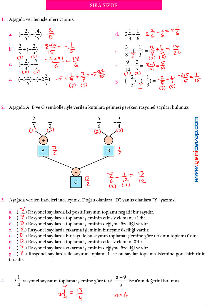 7. Sınıf Matematik Kitabı Sayfa 56 57 58 59 65 66 Cevapları Meb