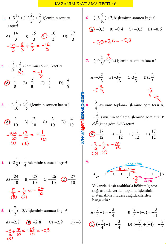 7. Sınıf Matematik Kitabı Sayfa 56 57 58 59 65 66 Cevapları Meb