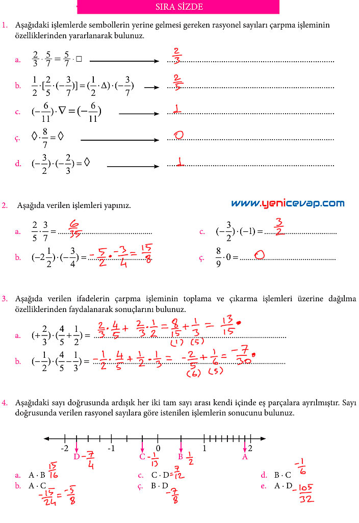 7. Sınıf Matematik Kitabı Sayfa 67 68 72 75 76 80 Cevapları Meb