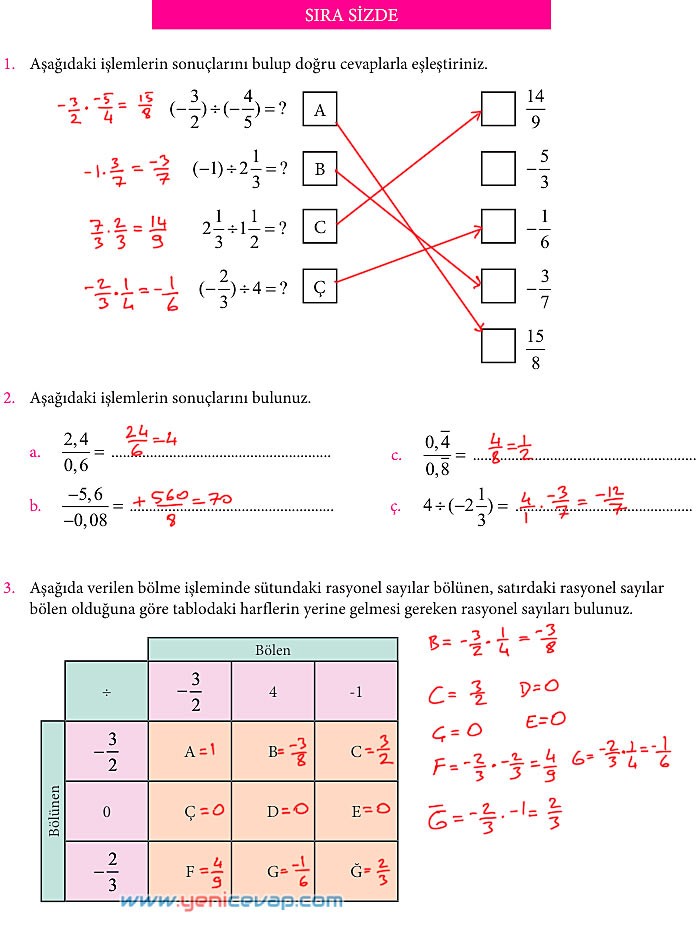 7. Sınıf Matematik Kitabı Sayfa 67 68 72 75 76 80 Cevapları Meb