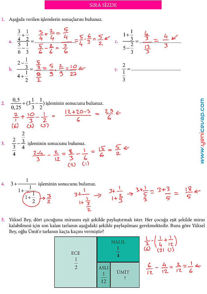 7. Sınıf Matematik Kitabı Sayfa 67 68 72 75 76 80 Cevapları Meb