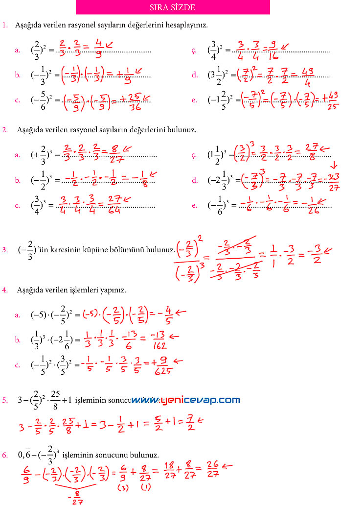 7. Sınıf Matematik Kitabı Sayfa 83 84 85 88 89 90 Cevapları Meb
