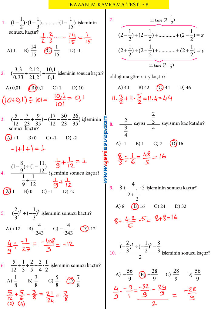 7. Sınıf Matematik Kitabı Sayfa 83 84 85 88 89 90 Cevapları Meb