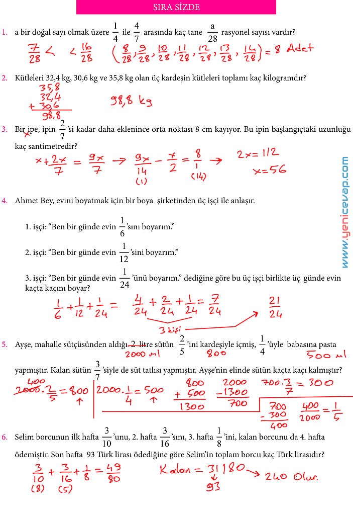 7. Sınıf Matematik Kitabı Sayfa 83 84 85 88 89 90 Cevapları Meb