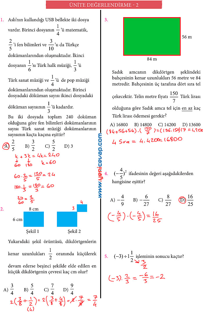 7. Sınıf Matematik Kitabı Sayfa 83 84 85 88 89 90 Cevapları Meb