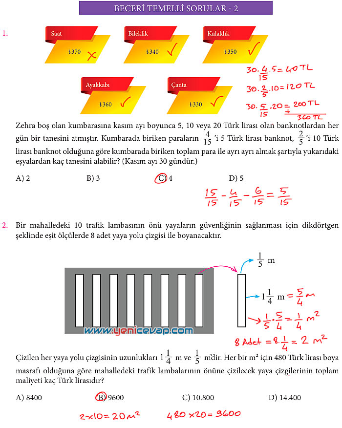 7. Sınıf Matematik Kitabı Sayfa 91 92 93 96 97 100 101 Cevapları Meb