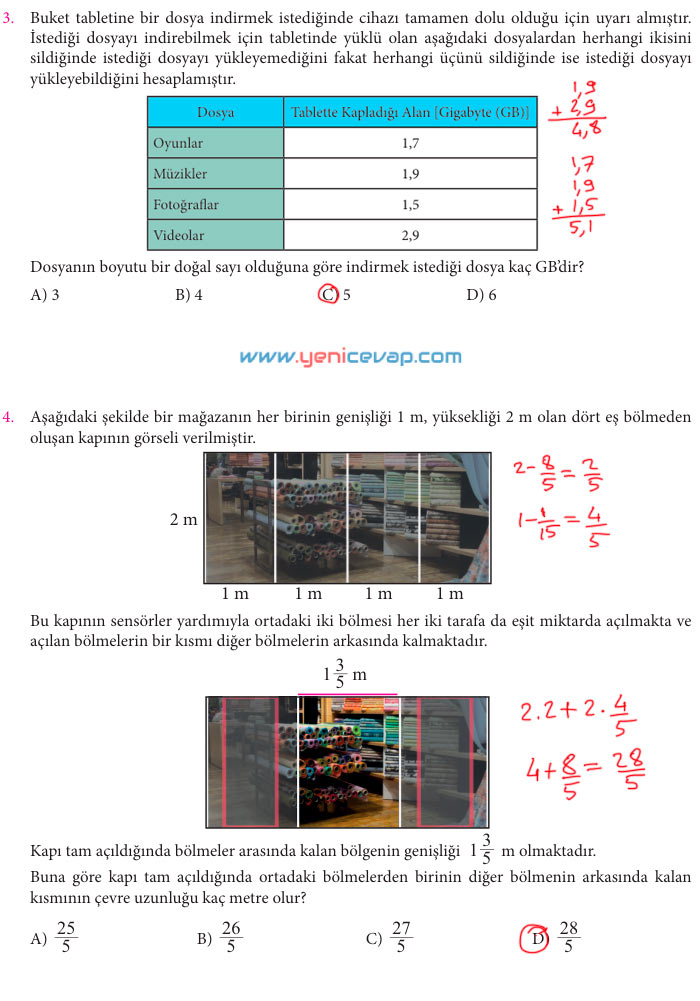 7. Sınıf Matematik Kitabı Sayfa 91 92 93 96 97 100 101 Cevapları Meb