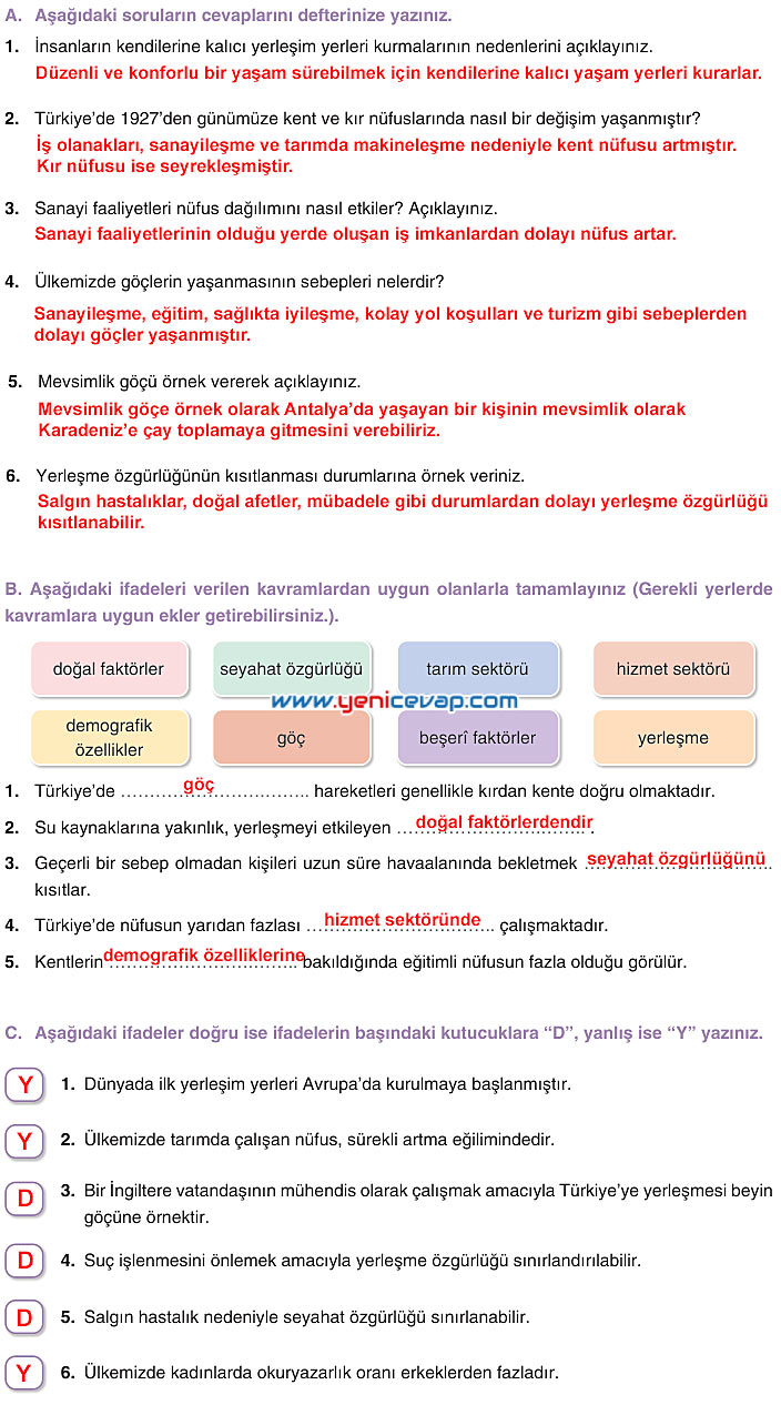7. Sınıf Sosyal Bilgiler Kitabı Sayfa 142 143 144 145 146 147 Cevapları Yıldırım