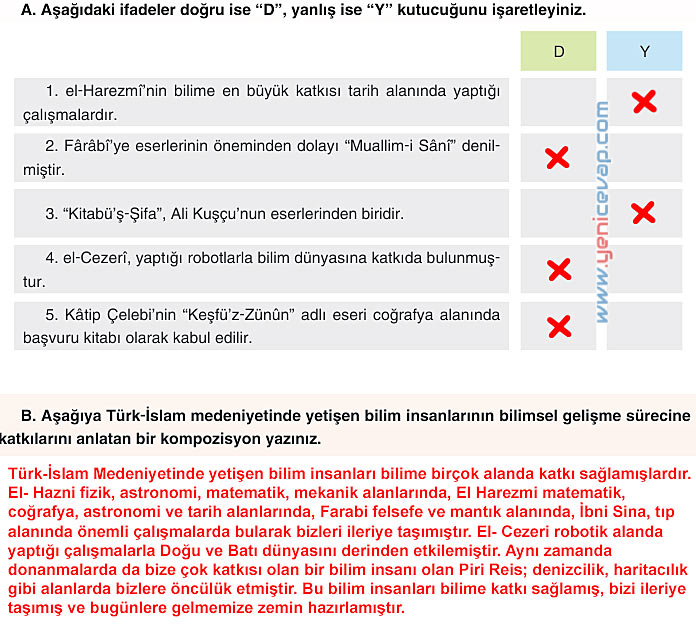 7. Sınıf Sosyal Bilgiler Kitabı Sayfa 158 159 161 162 163 164 165 168 Cevapları Yıldırım