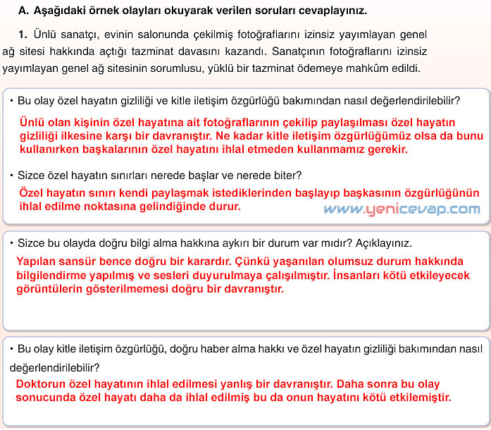 7. Sınıf Sosyal Bilgiler Kitabı Sayfa 30 31 32 33 35 36 37 38 39 Cevapları Yıldırım