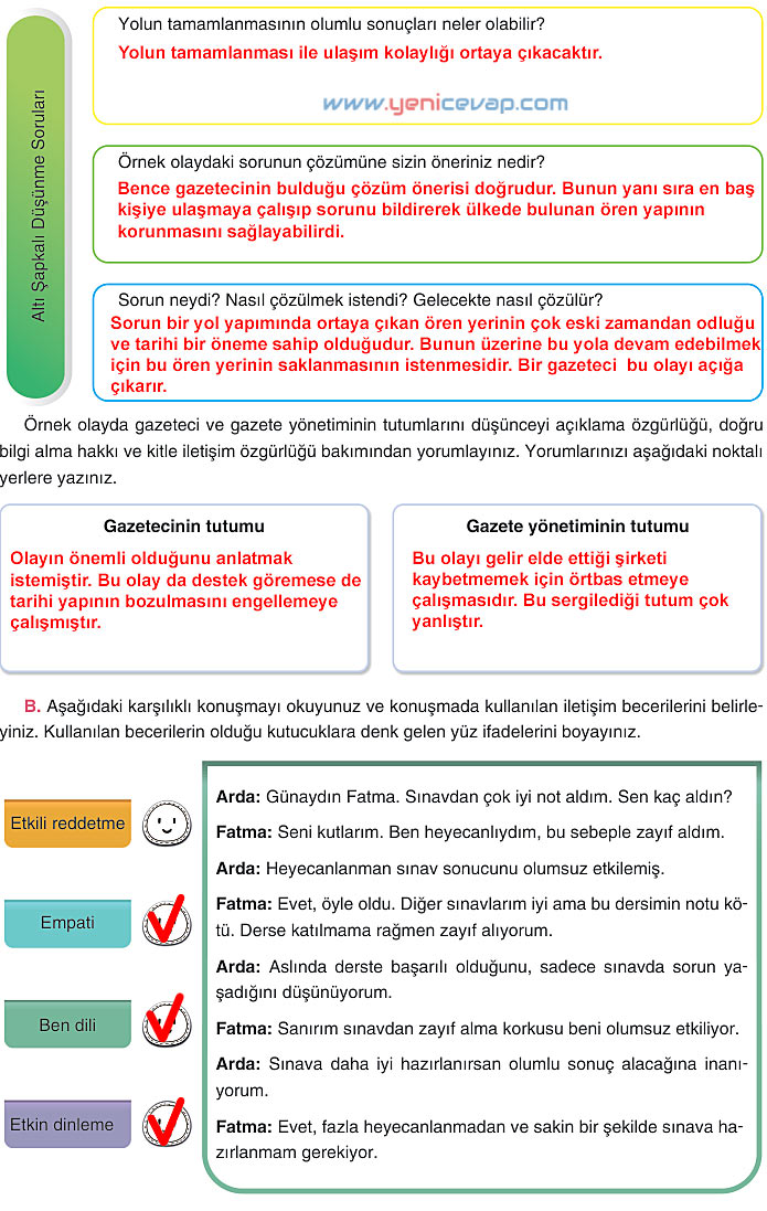 7. Sınıf Sosyal Bilgiler Kitabı Sayfa 30 31 32 33 35 36 37 38 39 Cevapları Yıldırım