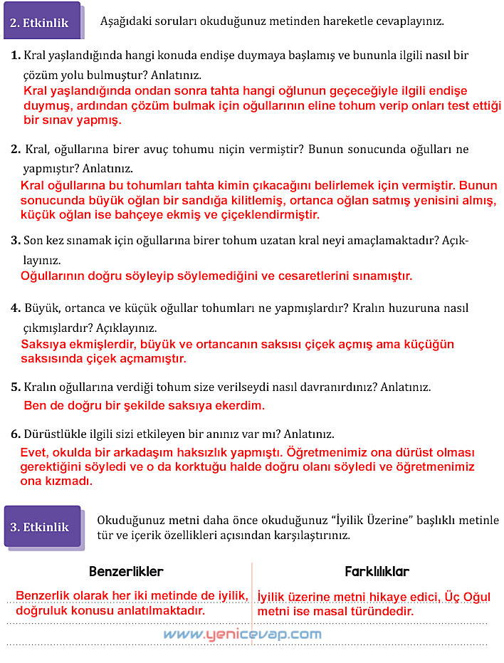 7. Sınıf Türkçe Kitabı Sayfa 118 119 120 121 122 123 124 Cevapları Meb