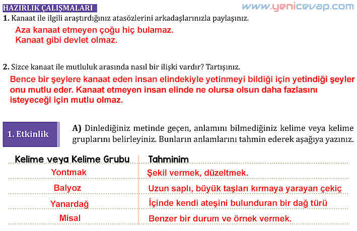 7. Sınıf Türkçe Kitabı Sayfa 127 128 129 130 131 132 133 134 Cevapları Meb