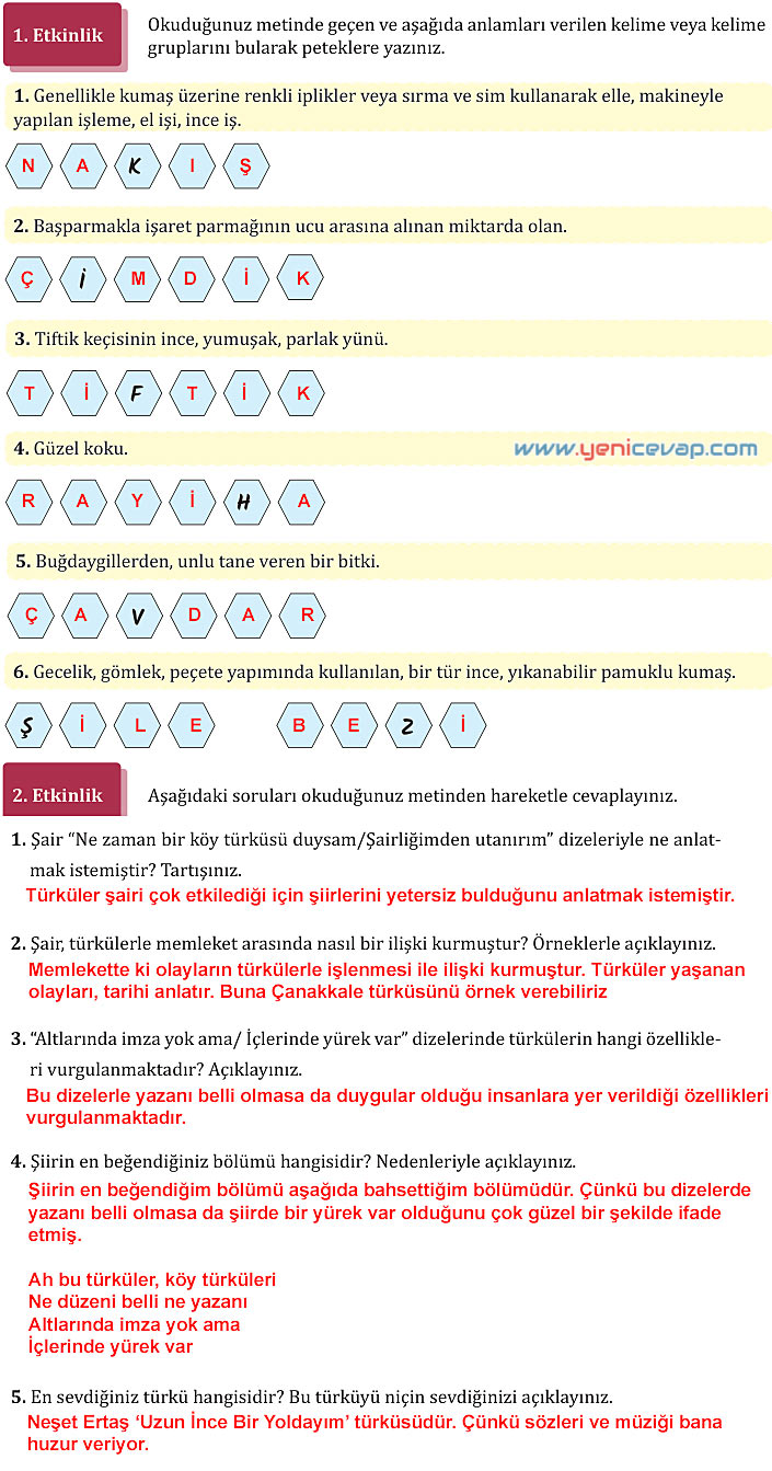 7. Sınıf Türkçe Kitabı Sayfa 136 137 140 141 144 147 148 149 150 Cevapları Meb