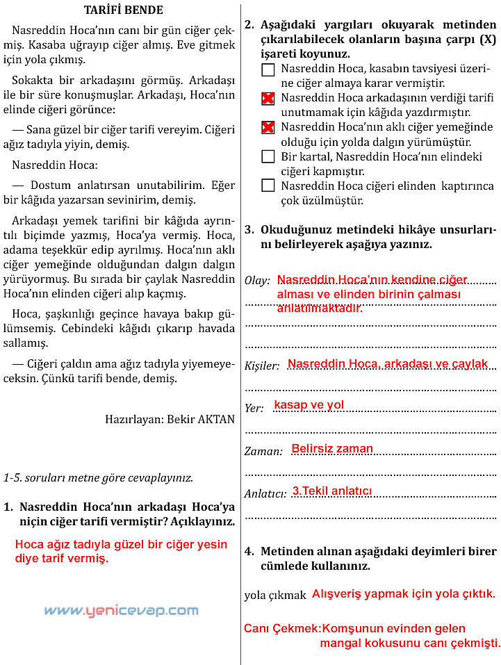 7. Sınıf Türkçe Kitabı Sayfa 172 173 176 178 179 181 182 Cevapları Meb