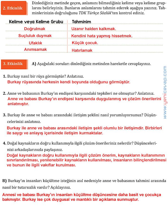 7. Sınıf Türkçe Kitabı Sayfa 194 195 196 197 198 199 202 203 Cevapları Meb