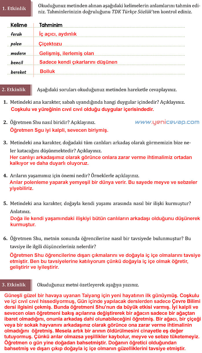 7. Sınıf Türkçe Kitabı Sayfa 218 220 221 222 223 224 225 226 Cevapları Meb