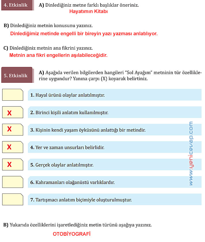 7. Sınıf Türkçe Kitabı Sayfa 218 220 221 222 223 224 225 226 Cevapları Meb