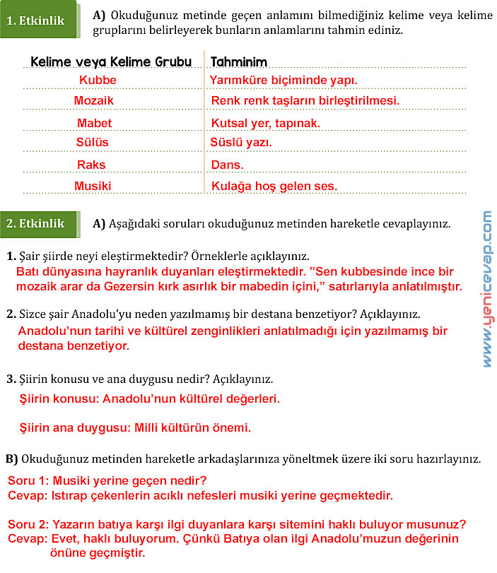7. Sınıf Türkçe Kitabı Sayfa 227 228 229 232 233 236 237 Cevapları Meb
