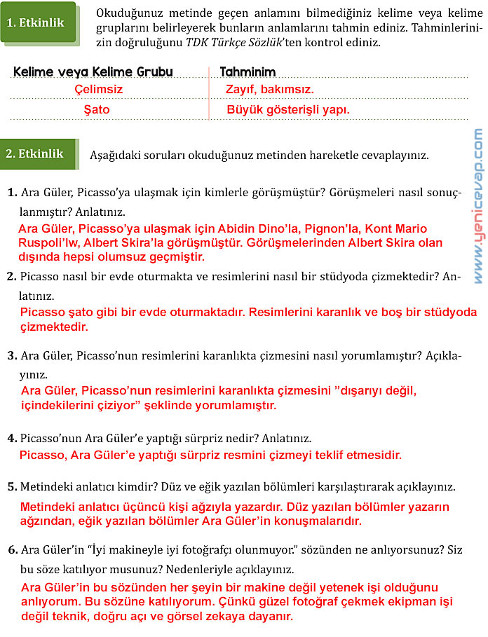 7. Sınıf Türkçe Kitabı Sayfa 248 250 251 252 253 254 255 Cevapları Meb