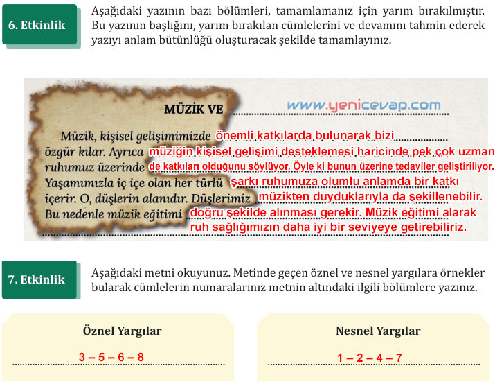 7. Sınıf Türkçe Kitabı Sayfa 37 38 39 41 44 45 Cevapları Meb