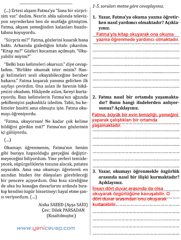 7. Sınıf Türkçe Kitabı Sayfa 37 38 39 41 44 45 Cevapları Meb