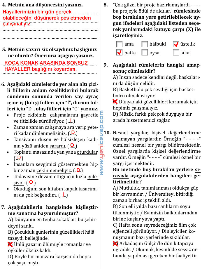 7. Sınıf Türkçe Kitabı Sayfa 37 38 39 41 44 45 Cevapları Meb