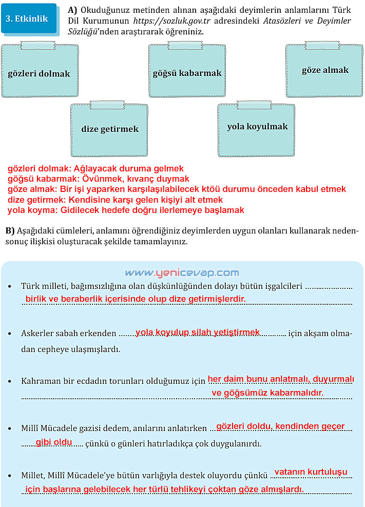 7. Sınıf Türkçe Kitabı Sayfa 48 50 51 52 53 54 56 57 58 Cevapları Meb