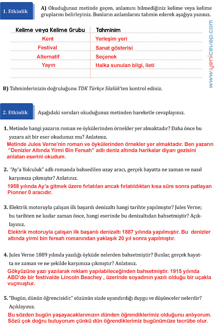 7. Sınıf Türkçe Kitabı Sayfa 81 82 83 84 86 87 88 89 Cevapları Meb