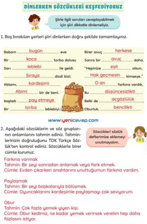 3. Sınıf Türkçe Kitabı Sayfa 106 107 108 Cevapları Meb