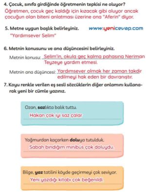 3. Sınıf Türkçe Kitabı Sayfa 114 115 116 Cevapları Meb