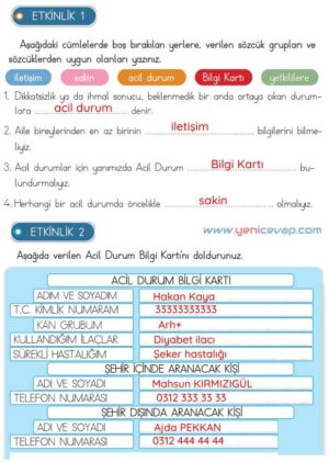 3. Sınıf Hayat Bilgisi Kitabı Sayfa 124 127 128 130 Cevapları Meb