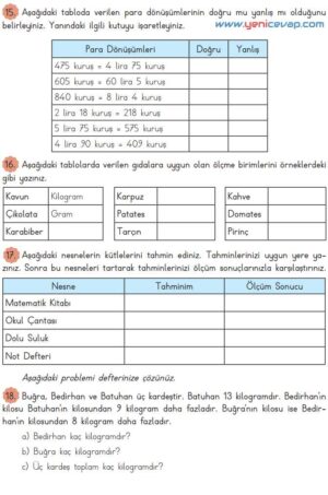 3. Sınıf Matematik Kitabı Sayfa 167 168 174 Cevapları Meb