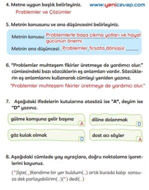 3. Sınıf Türkçe Kitabı Sayfa 188 190 191 Cevapları Meb