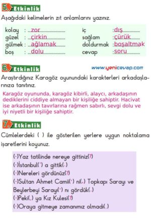 2. Sınıf Türkçe Kitabı Sayfa 194 195 196 200 Cevapları Meb