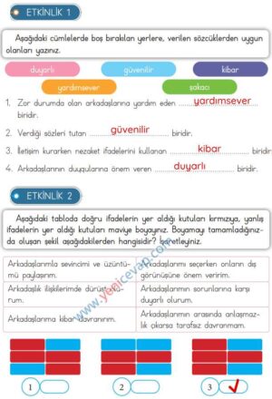 3. Sınıf Hayat Bilgisi Kitabı Sayfa 20 21 22 23 25 Cevapları Meb