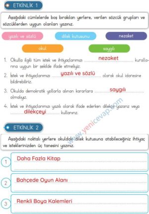 3. Sınıf Hayat Bilgisi Kitabı Sayfa 32 34 35 36 40 Cevapları Meb